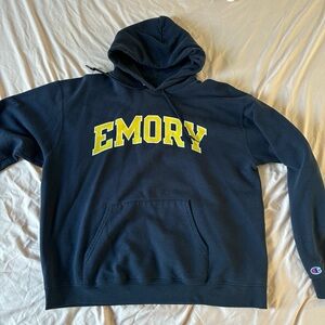Champion Navy Hoodie with Yellow Emory Logo